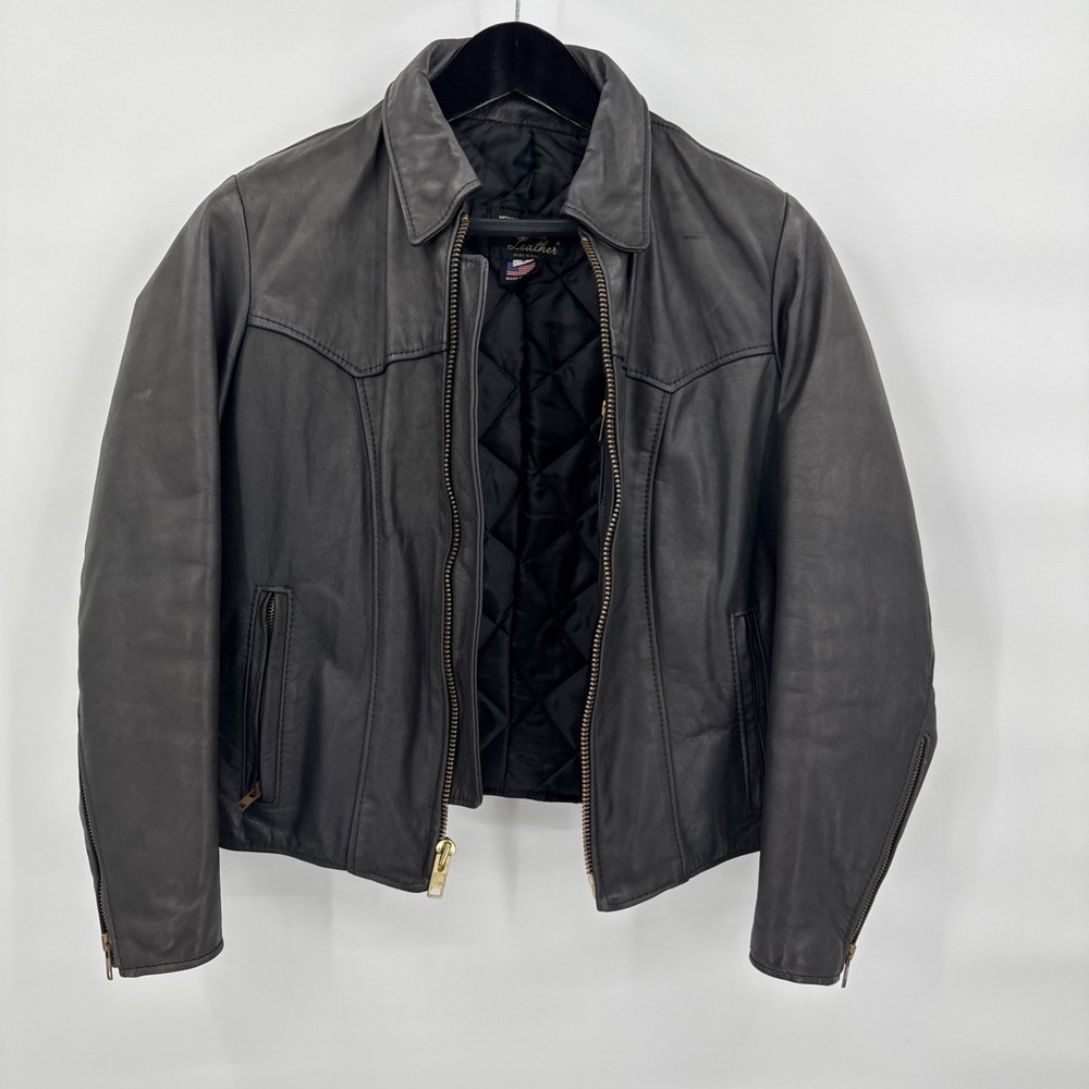 Vintage Natel Women's Size 8 Black Heavy Leather Motorcycle Jacket Made in USA - Picture 4 of 16